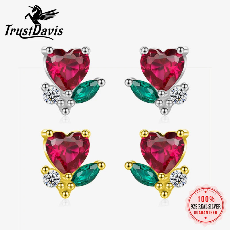 Trustdavis Real 925 Sterling Silver Fashion Flower Stud Earrings Plant Gift for Women Wedding Birthday Present Jewelry DS4025