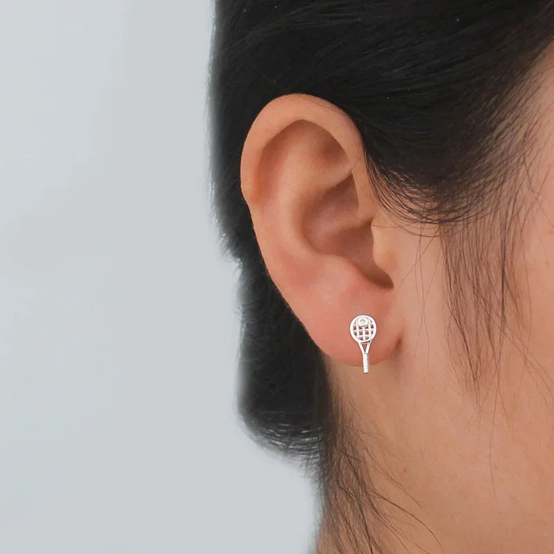 TrustDavis 925 Sterling Silver Women's Fashion Small Tennis Racket Stud Earrings Gift For Girls Teens  Earring Jewelry DS1283