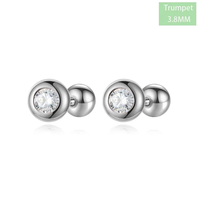 TrustDavis Girls Real 925 Sterling Silver Round Zircon Stud Earrings Women Daughter Birthday Party Gift Jewelry  DS4361