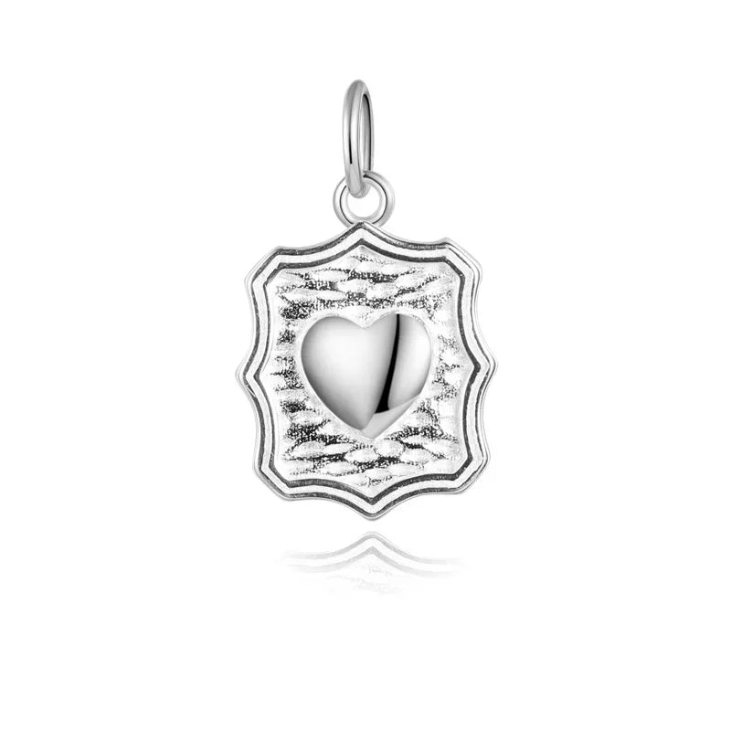 TrustDavis Real 925 Sterling Silver Vintage Wave Heart Charm Pendant for Women Kids Handmade DIY Accessories Jewelry DZ1006