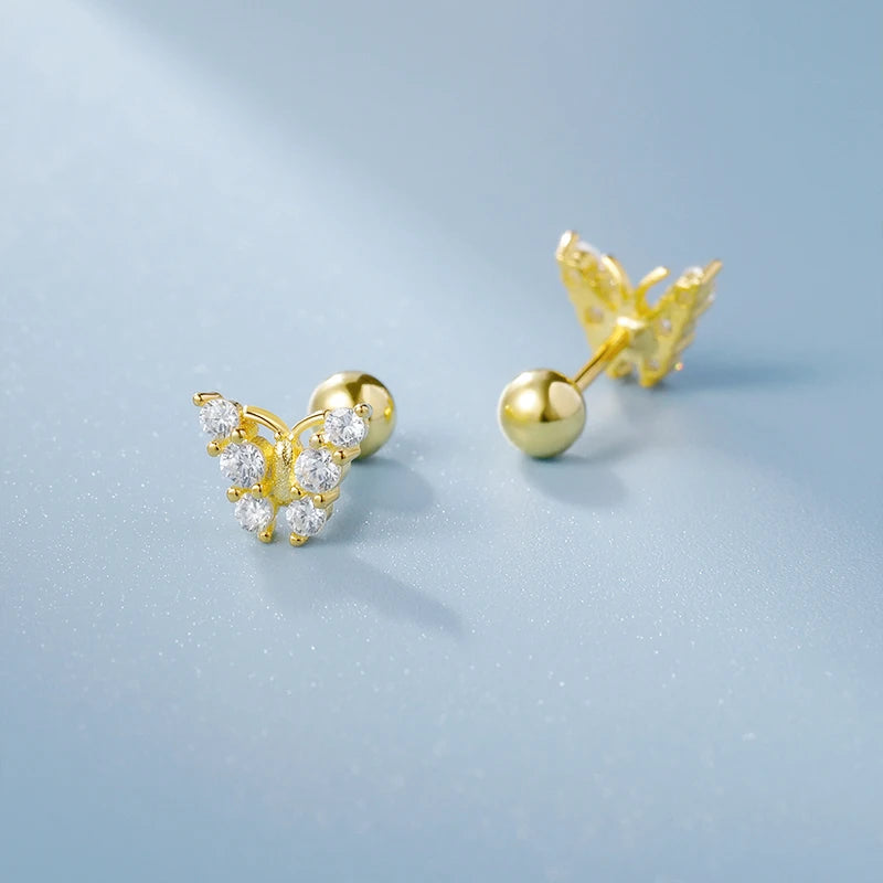 TrustDavis 2024 Real 925 Sterling Silver Sweet Butterfly Zircon Screw Stud Earrings For Daughter Girls Fine Jewelry Gift DS4595
