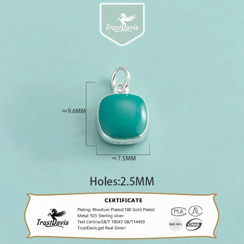 TrustDavis Real 925 Sterling Silver Cute Colored Square Pendant Bracelet Marking Lanyard Buckle DIY Accessories Jewelry DZ1231