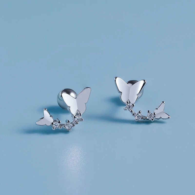 TrustDavis Girrls 925 Sterling Silver Sweet Butterfly CZ Stud Earrings for Women Girls Birthday Gift Jewelry DS4580