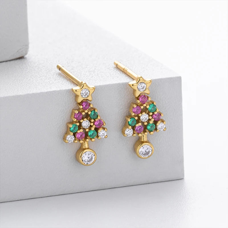 TrustDavis 925 Sterling Silver Women's Fashion Simple Star Christmas Tree Earrings for Women Girls Christmas Jewelry Gift DS4691