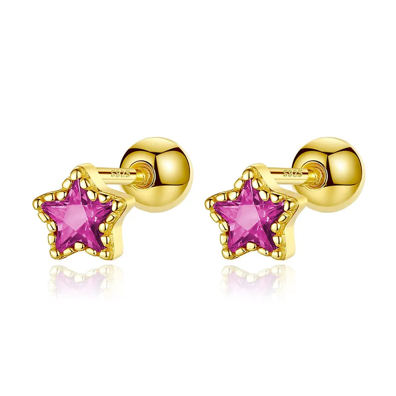 Geometric Star Colour CZ Screw Stud Earrings For Women Wedding Fine Jewelry DA052