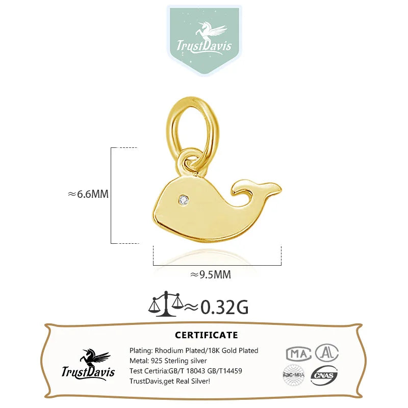 TrustDavis Real 925 Sterling Silver Fashion Little Dolphin Charm Pendant Handmade DIY Accessories Fine Jewelry Wholesale DZ1745