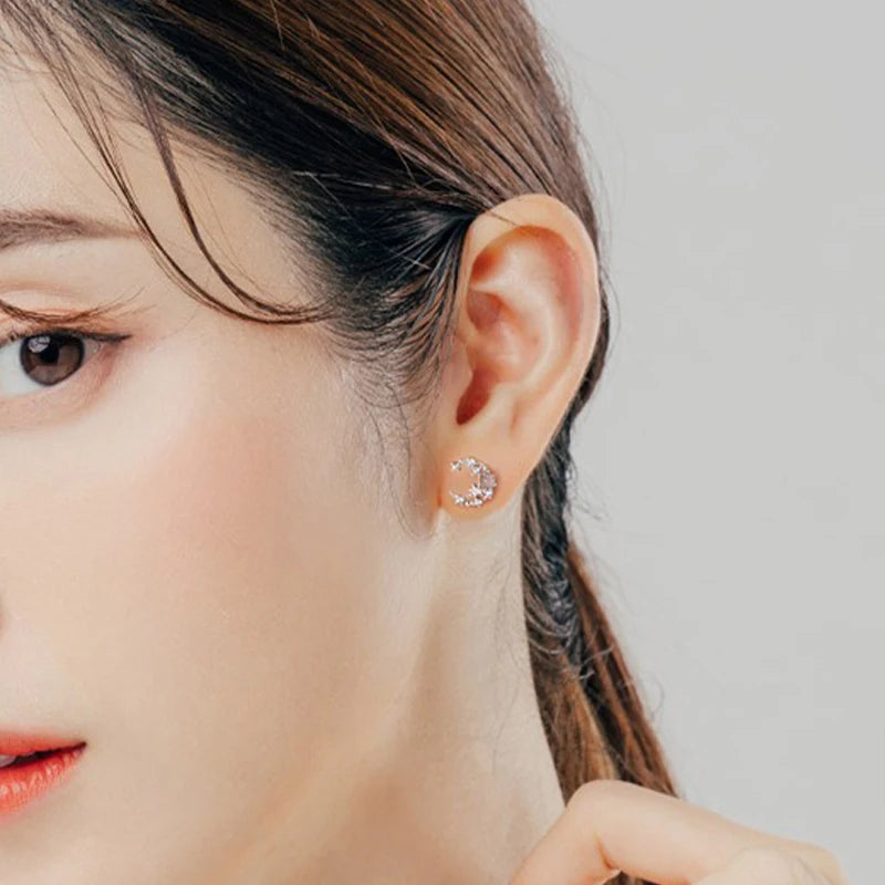 Moon Star CZ Screw Stud Earrings DS4596