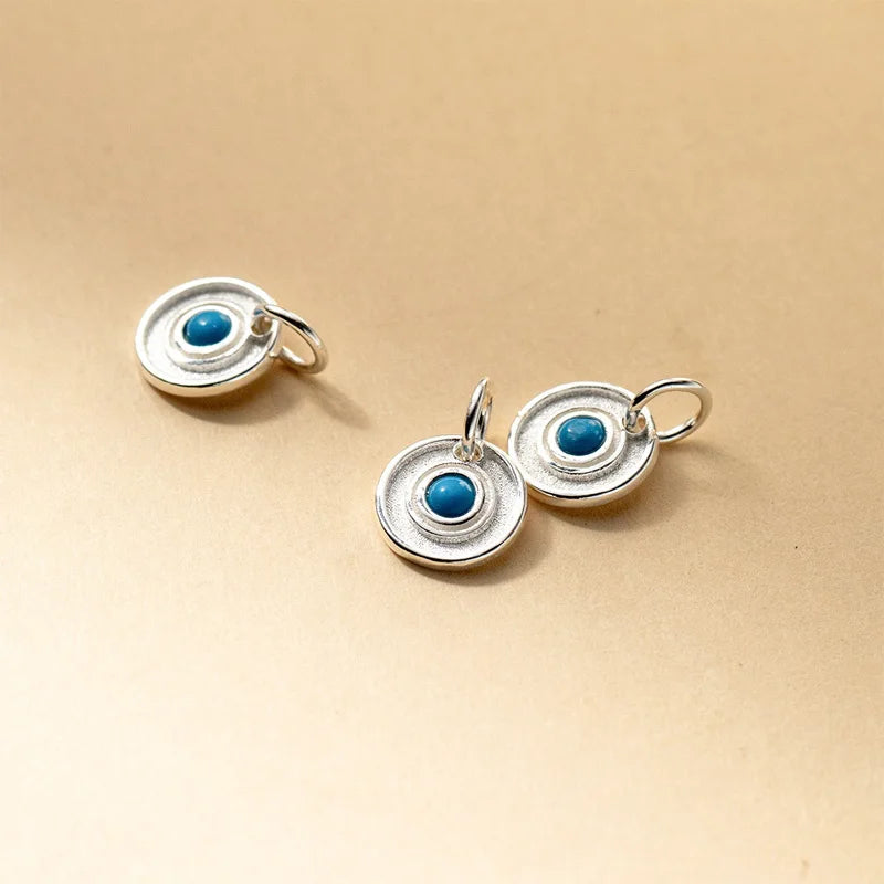 TrustDavis 925 Sterling Silver Fashion Classic Round Turquoise Pendant DIY Necklace Bracelet Accessories Fine Jewelry DZ1839