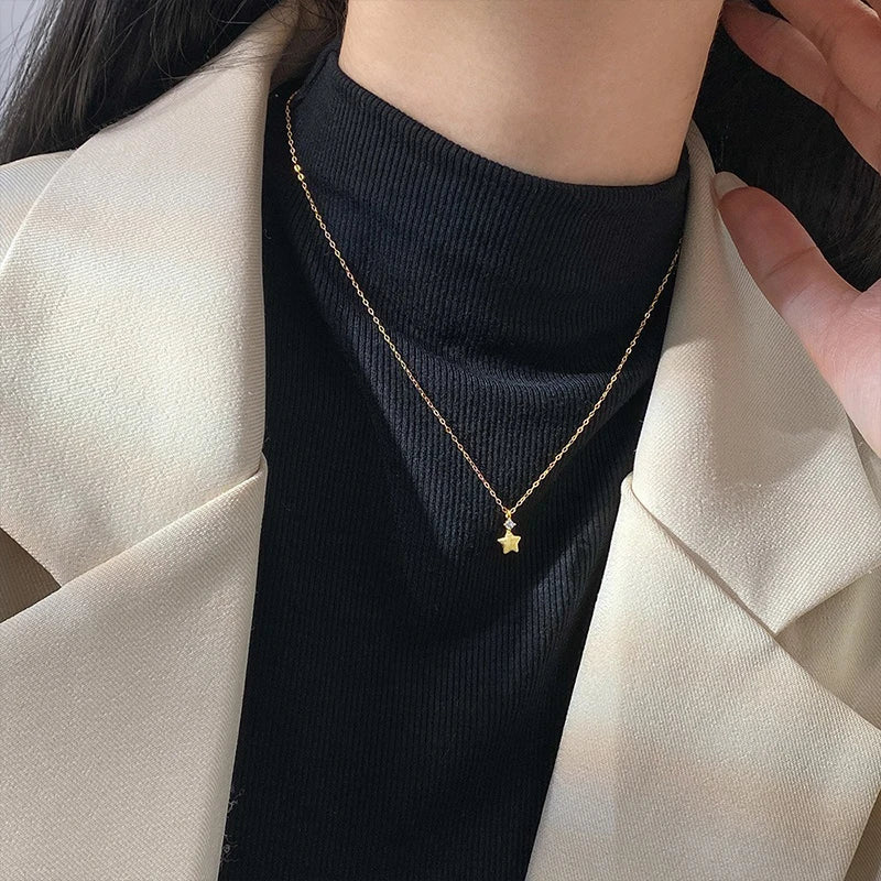 TrustDavis 925 Sterling Silver Women's Fashion and Simple Star Zirconia Pendant Necklace for Women Girls Jewelry Gift DS4351