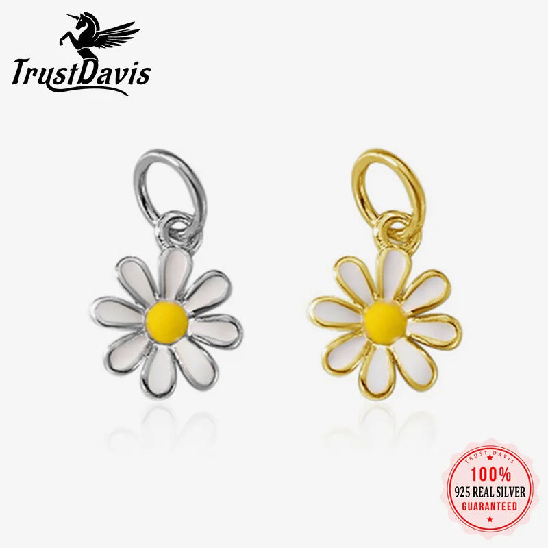 TrustDavis New Real 925 Sterling Silver Fashion Daisy Flower Charm Pendant Handmade DIY Accessories Wholesale DZ1721
