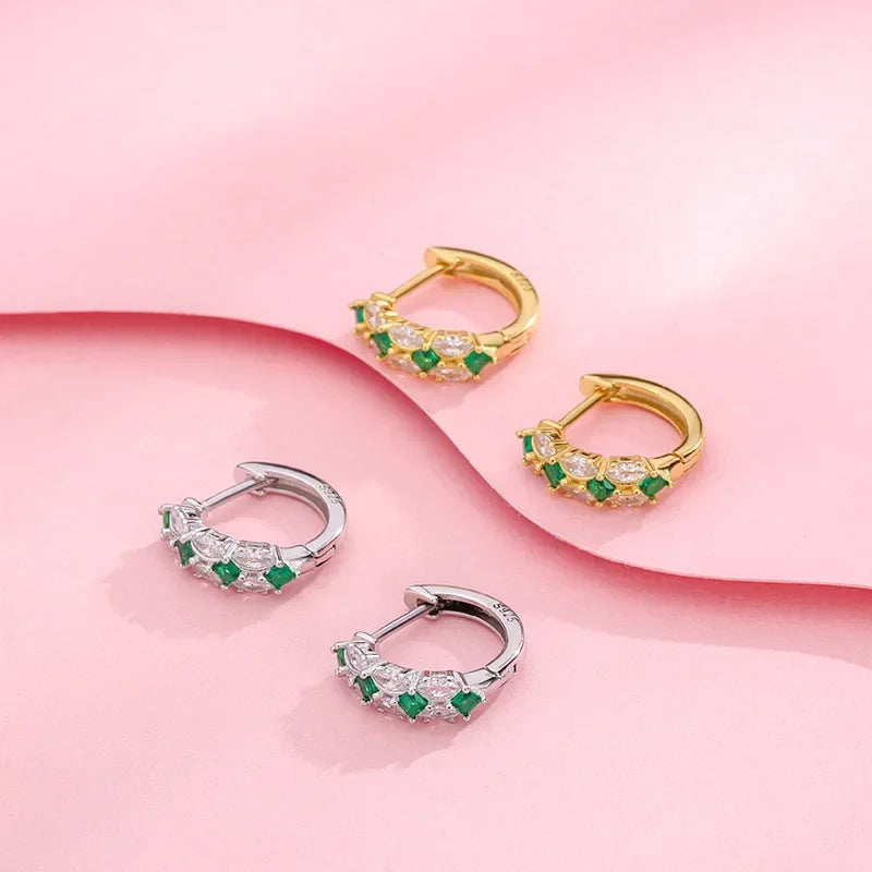 TrustDavis 2024 Real 925 Sterling Silver Green Zircon Hoop Earrings Women Daughter Birthday Party Gift Jewelry DS4443