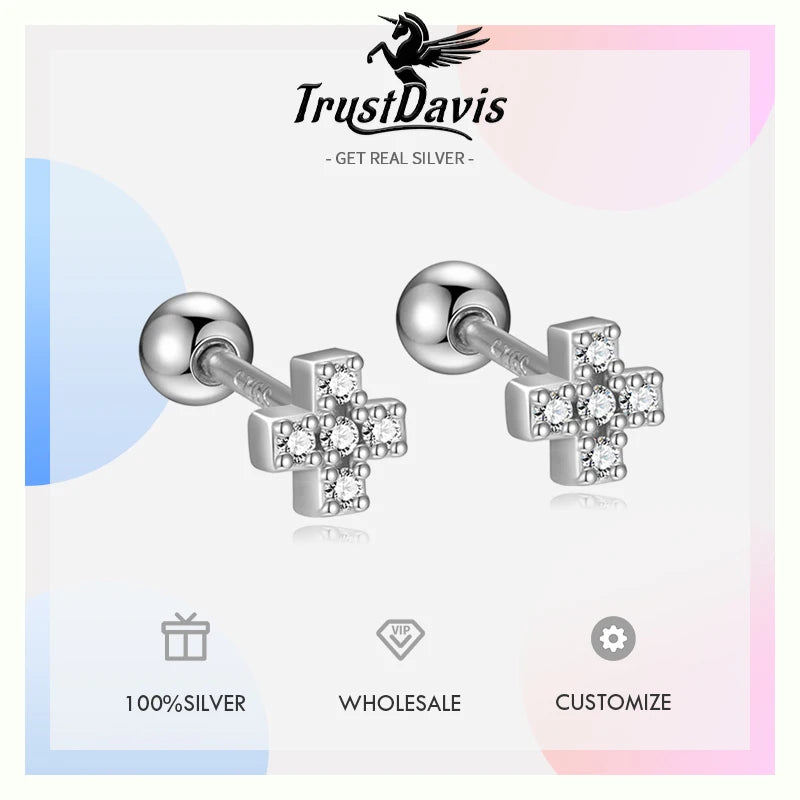 Colored Zircon Cross Screw Earrings DS4758