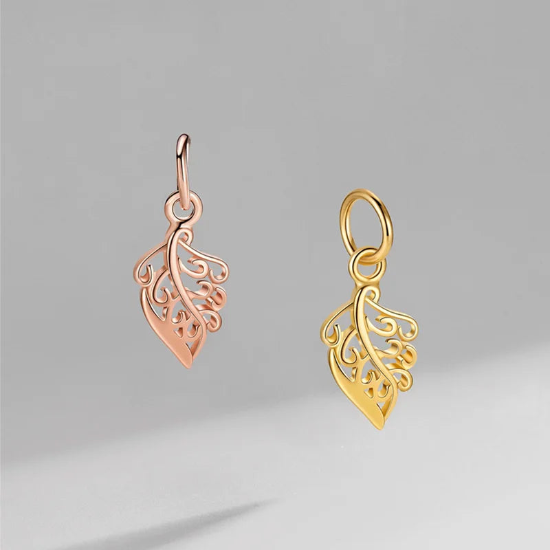 TrustDavis Real 925 Sterling Silver Cute Hollow Leaf Charm Pendant for Women Kids Handmade DIY Accessories Jewelry DH0048