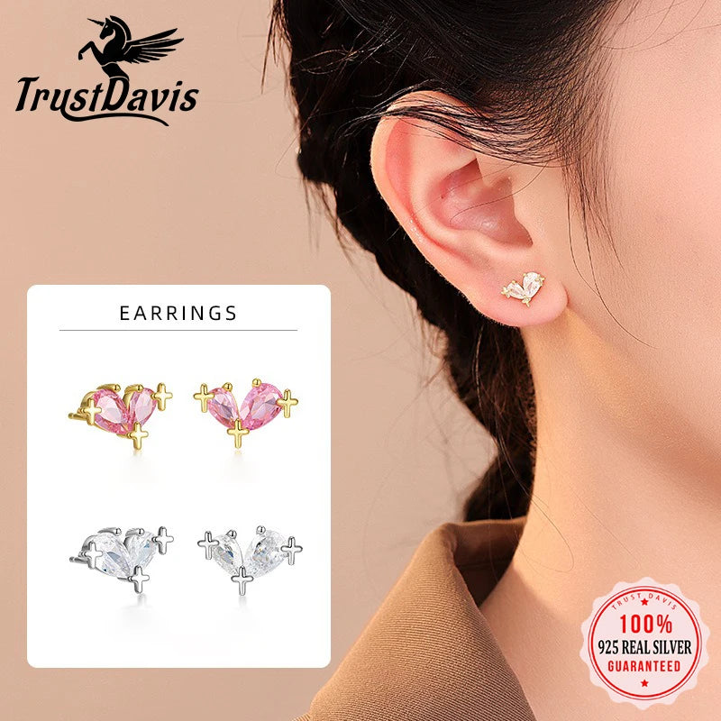 Star Heart Zirconia Stud Earrings DS4856