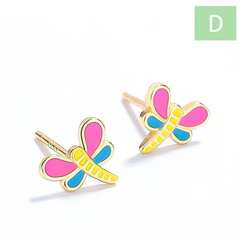 TrustDavis Real 925 Sterling Silver Glaze Cake Panda Dragonfly Stud Earrings For Women Wedding Party Fine Jewelry Gift DS4607