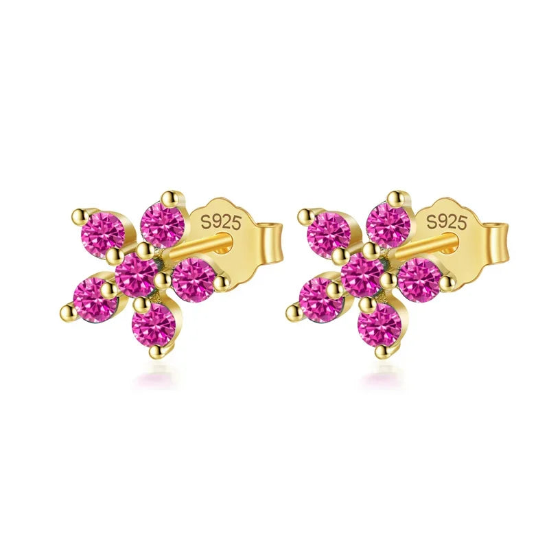 TrustDavis Real 925 Sterling Silver Fashion Flower Colour CZ Stud Earrings For Women Daughter Girls Birthday Gift Jewelry DF247
