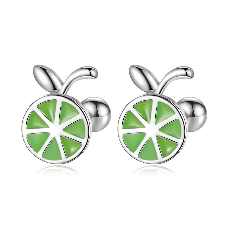 TrustDavis Girls 925 Sterling Silver Fruit Strawberry Lemon Bead Screw Stud Earrings for Women Girls Birthday Jewelry DS4149