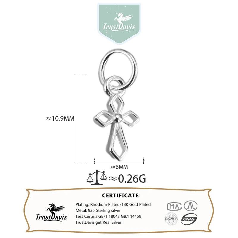 TrustDavis Real 925 Sterling Silver Vintage Openwork Cross Charm Pendant Handmade DIY Accessories Fine Jewelry Wholesale DZ1792