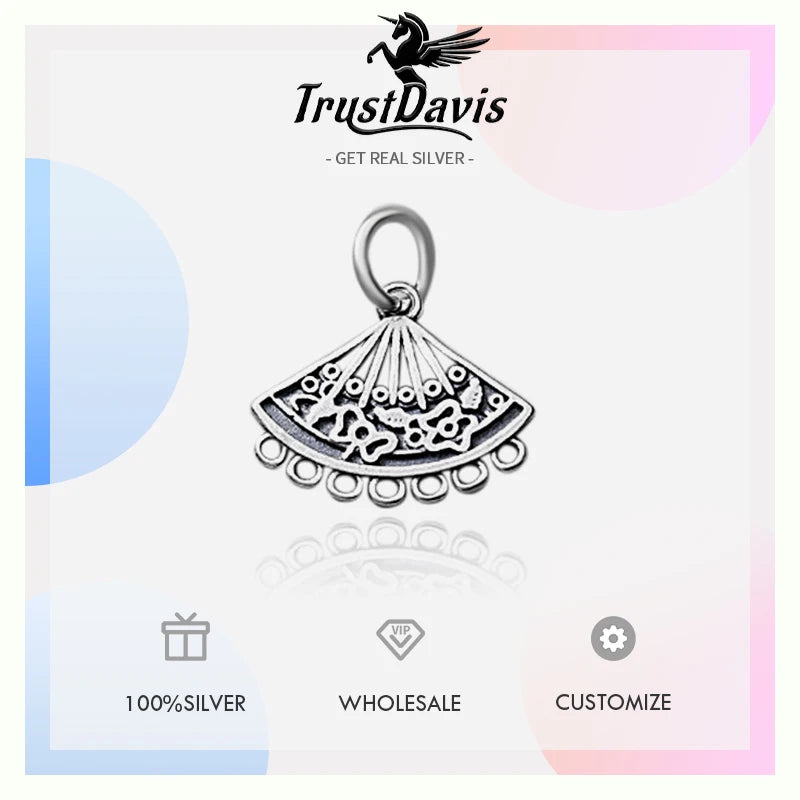 TrustDavis Real 925 Sterling Silver Fashion Hollow Sector Charm Pendant Handmade DIY Accessories Fine Jewelry Wholesale DZ1741