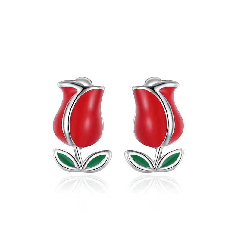 TrustDavis Real 925 Sterling Silver Fashion Green Glaze Leaves Stud Earrings For Women Wedding Birthday Present Jewelry DB340