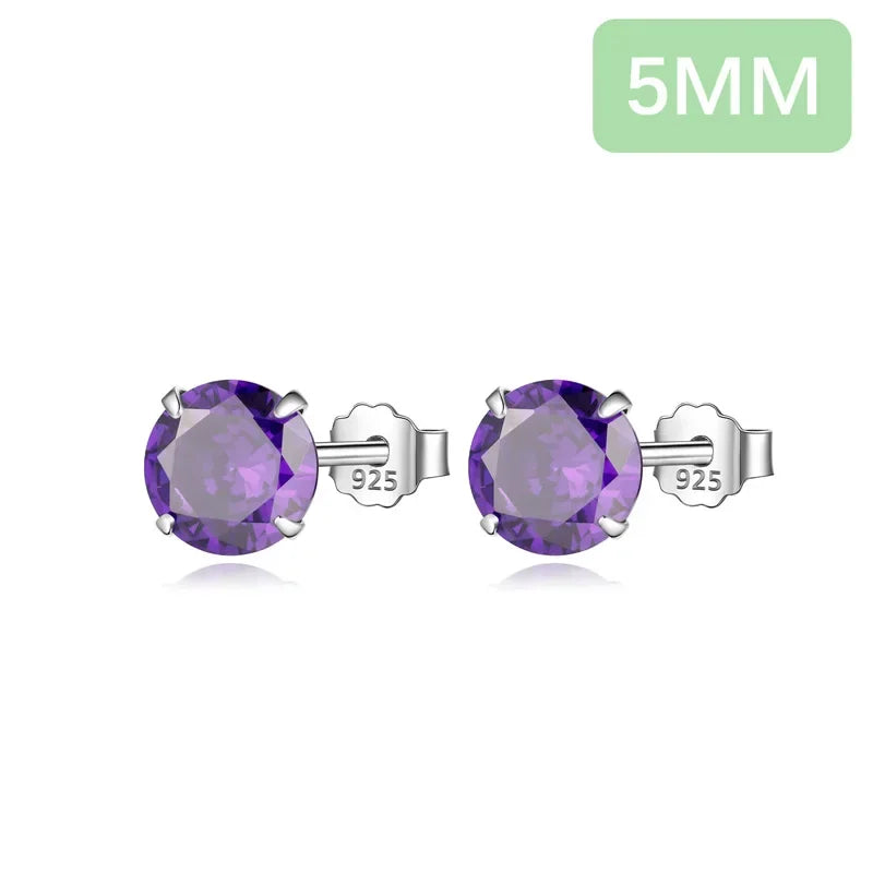 TrustDavis 100% 925 Sterling Silver Purple CZ Stone Stud Earrings Small Cute Gift For Girls Women Fine Jewelry Wholesale DS910