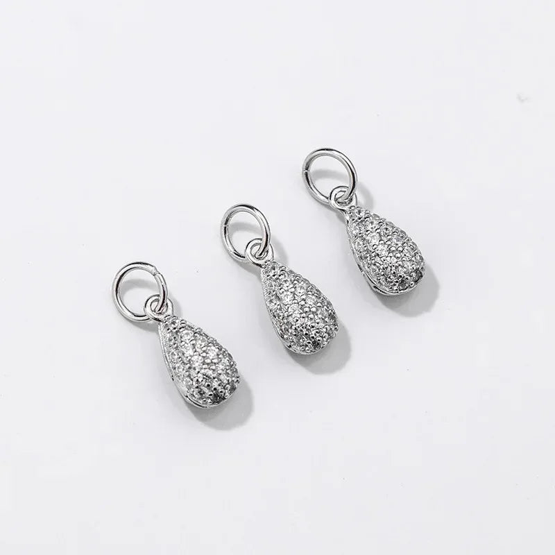 TrustDavis Real 925 Sterling Silver Water Drop Shiny CZ Pendant Handmade DIY Necklace Bracelet Accessories Fine Jewelry HY513
