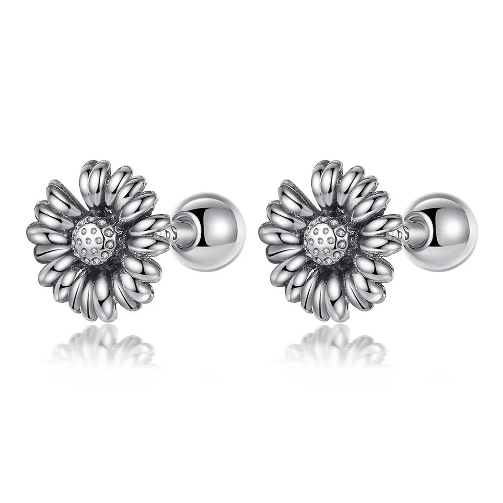 TrustDavis Real 925 Sterling Silver Fashion New Daisy Flower Sweet Screw Stud Earrings For Women Wedding Fine Jewelry DB080