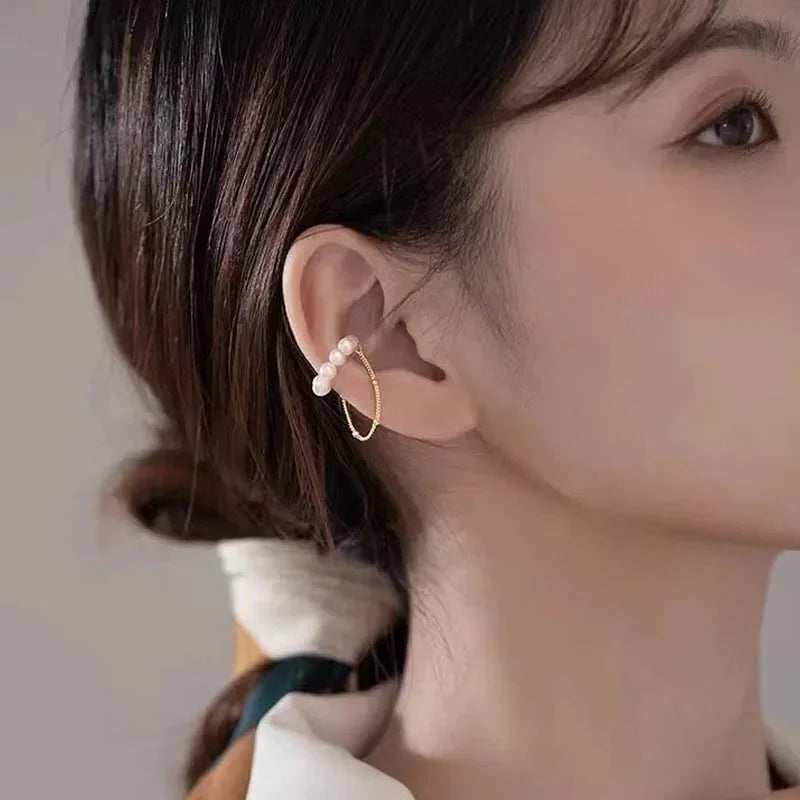 TrustDavis Girls Real 925 Sterling Silver Unique Design Pearl Ear Clip Earrings for Women Wedding Party Fine Jewelry DS4520