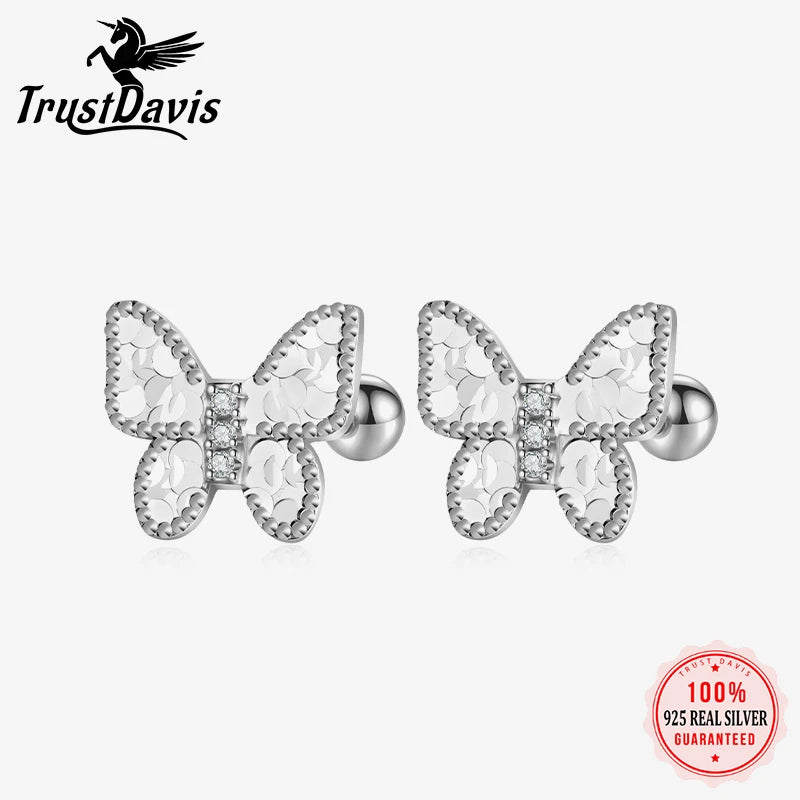 Trustdavis Real 925 Sterling Silver Sweet Fashion Butterfly Stud Earrings Women Girls Birthday Party Gift Jewelry DS4137