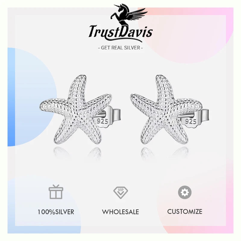 TrustDavis 100% 925 Sterling Silver Star Starfish Stud Earrings Women's Fashion Jewelry 925 Factory Wholesale Lots DS495