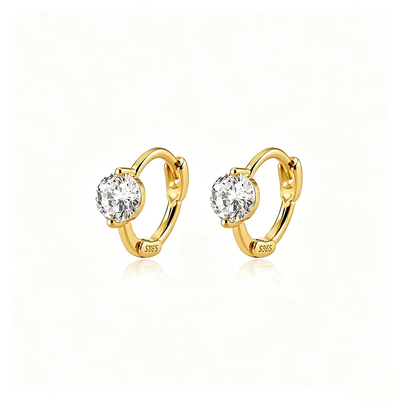 Real 925 Sterling Silver Fashion and Simple Round Zircon Earrings DS4949