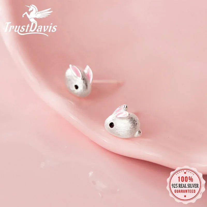 Trustdavis Genuine Fashion 925 Sterling Silver Jewelry Cute Sweet Mouse Stud Earrings For Women Girls Wedding Jewelry Gift DA479