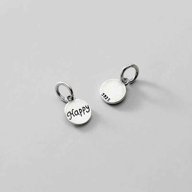 TrustDavis  Real 925 Sterling Silver Fashion Sweet Wafer Happy Charm Pendant Handmade DIY Accessories Jewelry Wholesale DZ105