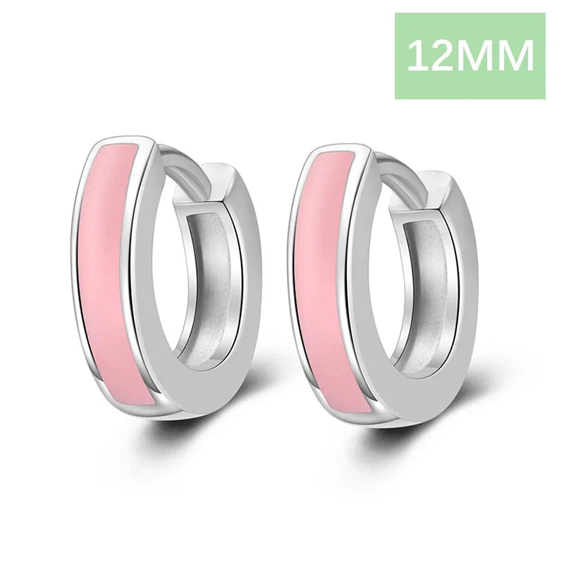 TrustDavis 925 Sterling Silver Hoop Earrings Black White Hoops Birthday Gift for Women Huggie Silver 925 Jewelry Brincos DA1800