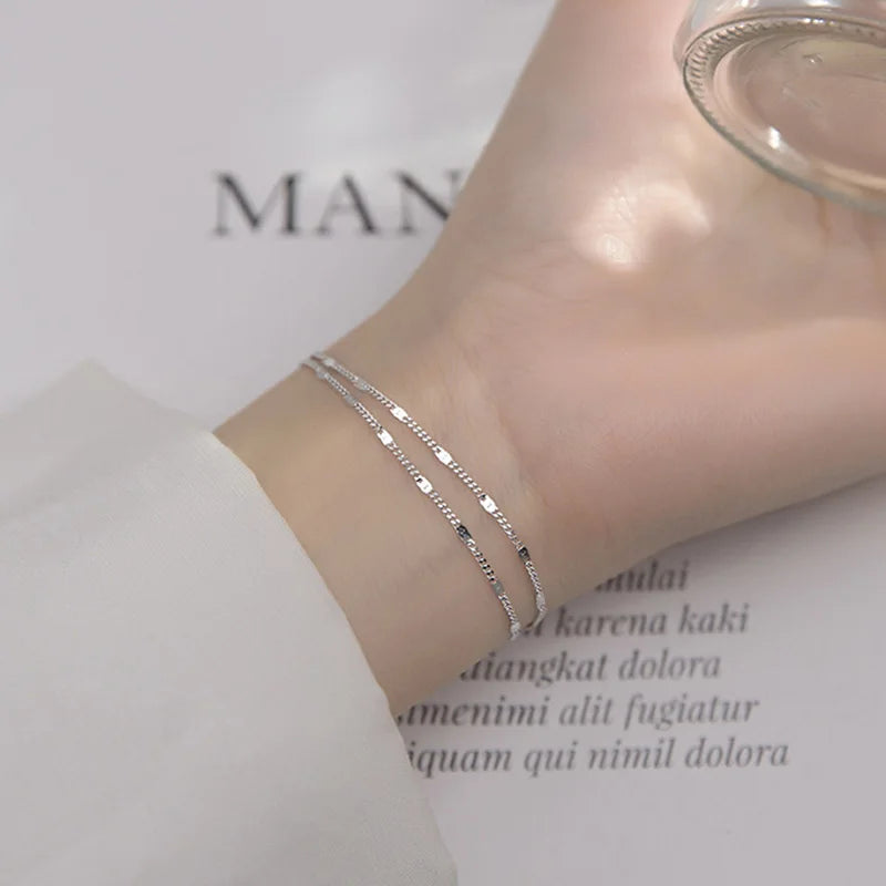 Trustdavis Genuine 925 Sterling Silver Fashion Sweet Double Chain Layer Bracelet For Women Wedding Fine S925 Jewelry Gift DA199