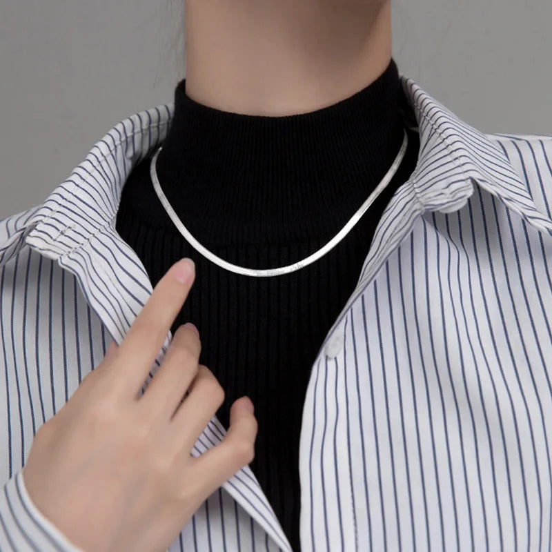 TrustDavis Real 925 Sterling Silver Fashion 3mm Width Snake Chain Clavicle Necklace For Women Wedding Party Fine Jewelry DA1887