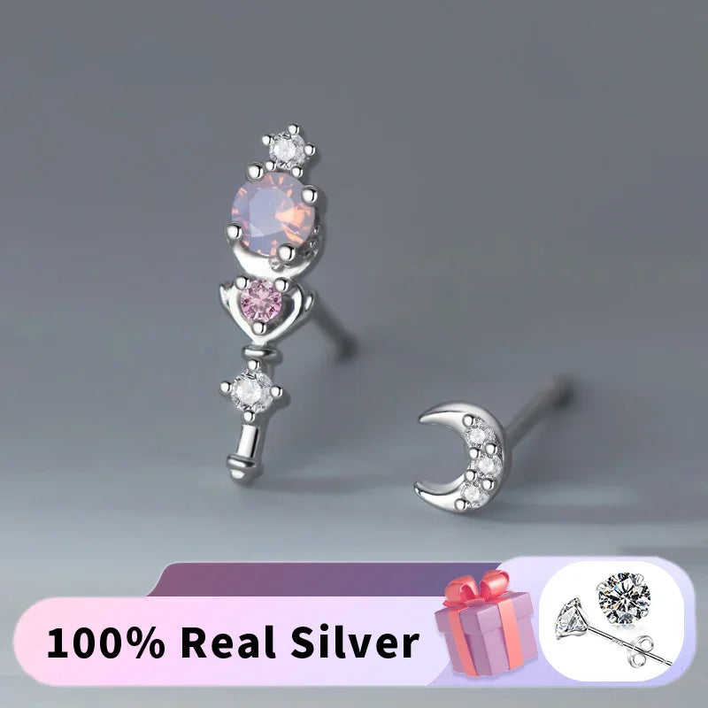Pattern Moon Heart Stud Earrings DS3873