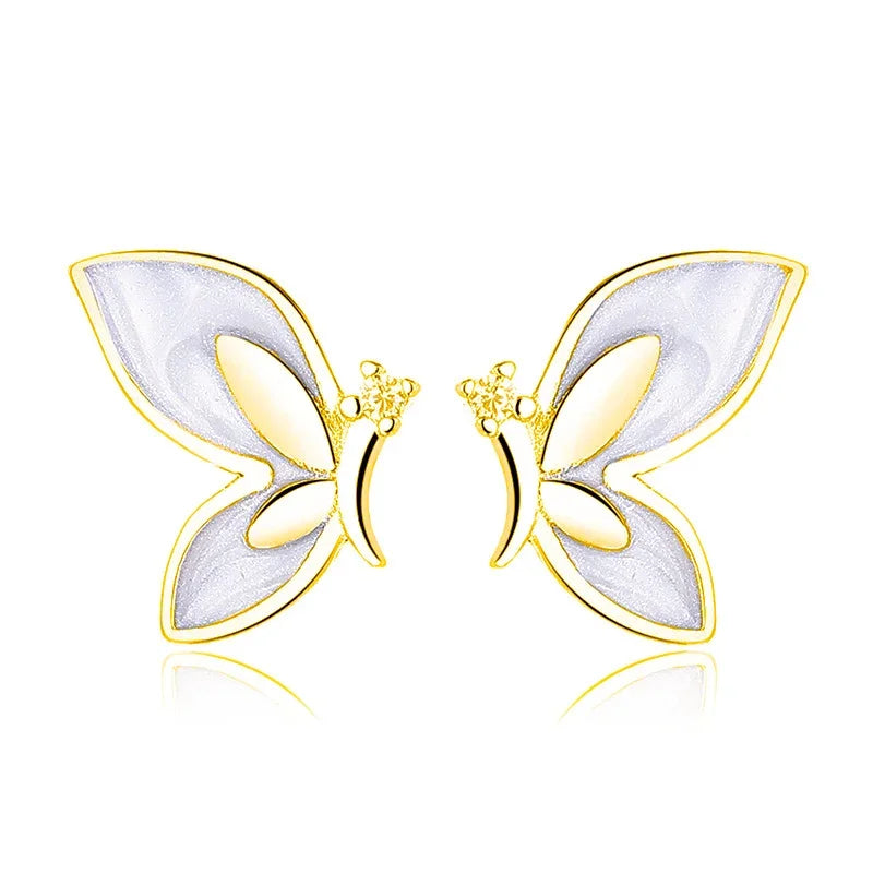 TrustDavis Real 925 Sterling Silver Fashion Butterfly Shiny CZ Stud Earrings For Mum Daughter Birthday Party Gift Jewelry DS4379