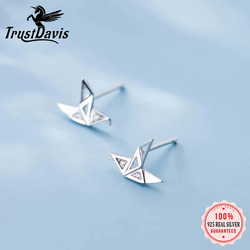 Trusta Stud Earring authentic 925 Sterling Silver Small Papercranes Zioc Stud Earrings For Women Fine Silver 925 Jewelry DA697