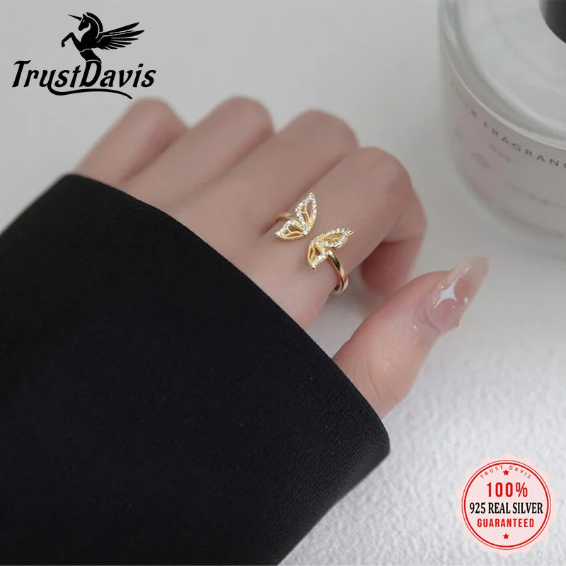 Trustdavis Genuine 925 Sterling Silver Insect Butterfly Opening Ring For Women Wedding Valentine's Day Fine S925 Jewelry DA2744
