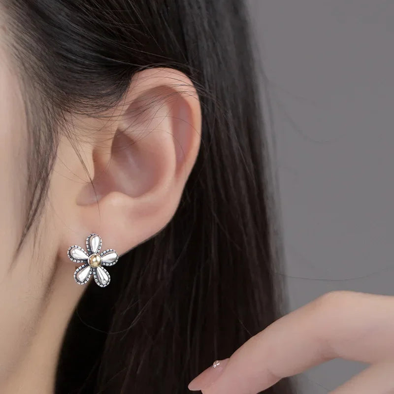 TrustDavis Real 925 Sterling Silver Retro Sweet Flower Earrings for Daughter Mother‘s Day Birthday Gift Fine Jewelry DS3634
