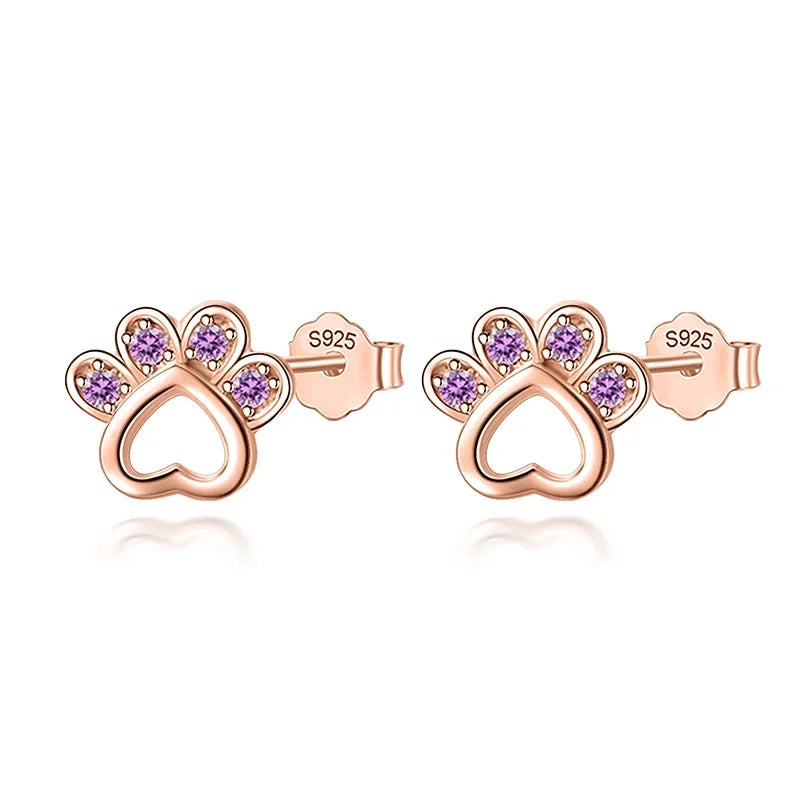 Animal Dog Cat Paw Pink Twinkling Stud Earring DA908