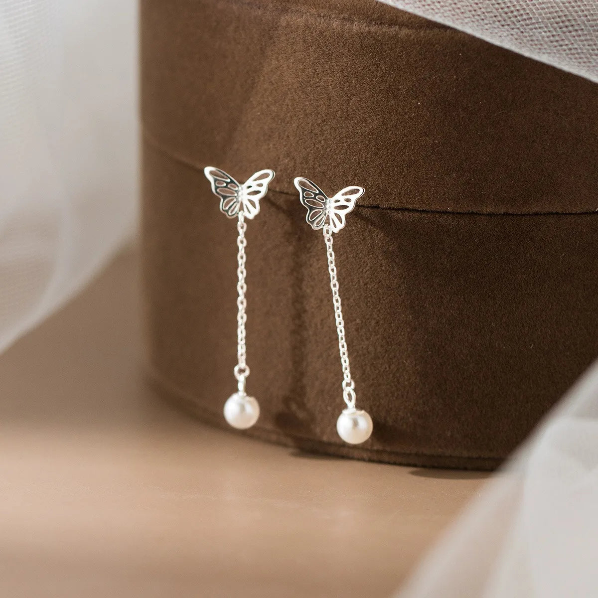 Pendientes TrustDavis Plata de Ley 925 auténtica con forma de mariposa y perlas para mujer, joyería fina para fiesta de boda, regalo DS4172