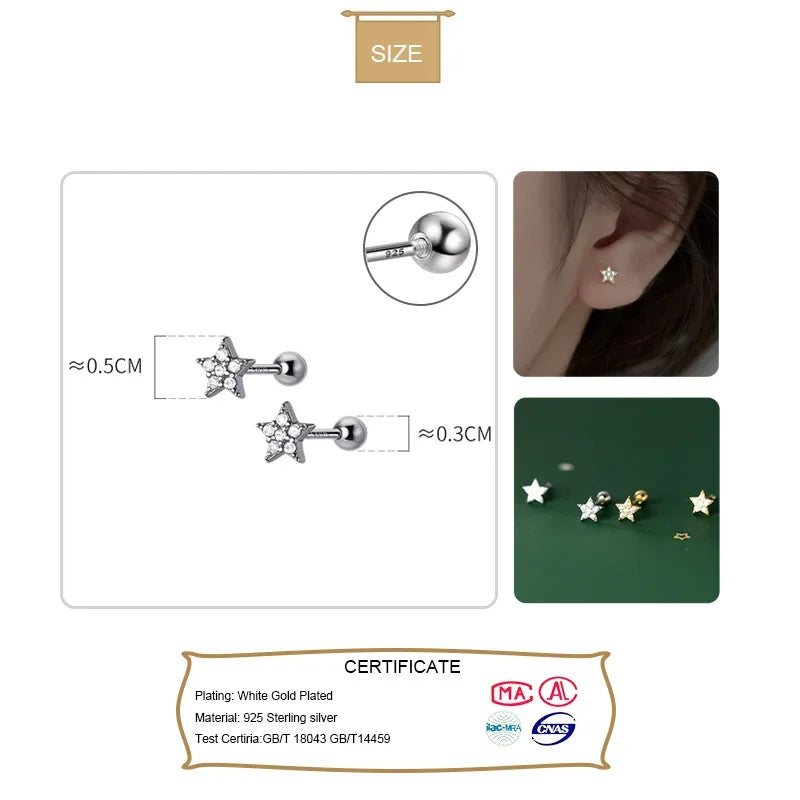 TrustDavis Real 925 Sterling Silver Mini Star CZ Screw Stud Earrings For Women Children Baby Girls Minimalist Jewelry DA2325