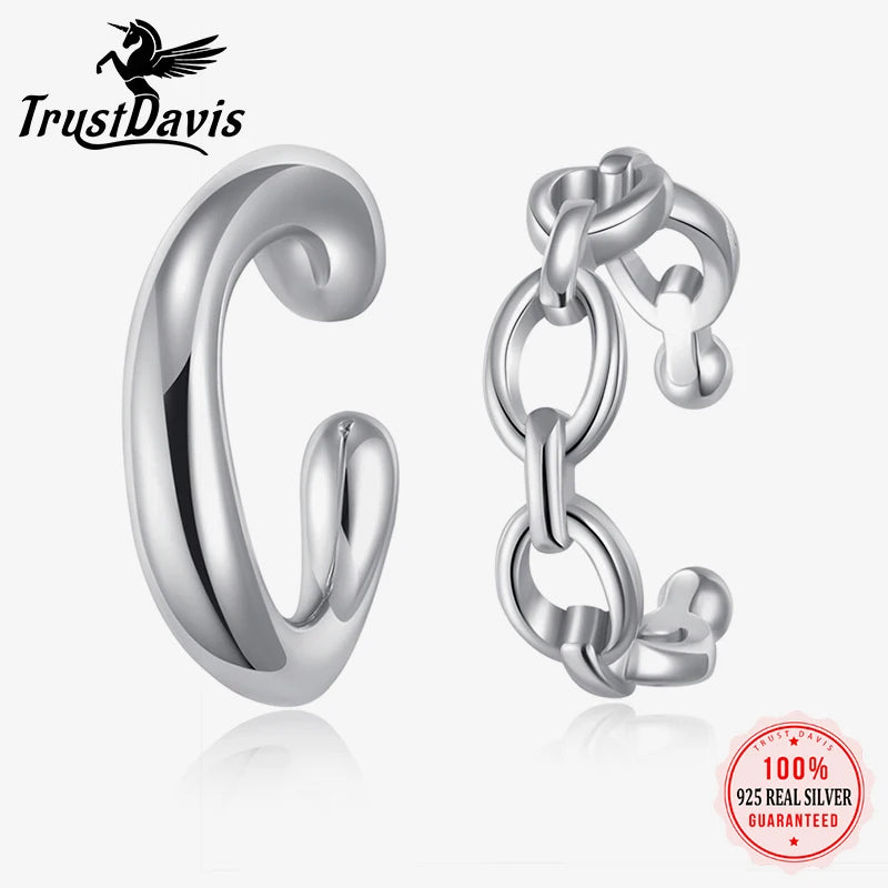 Trustdavis Real 925 Sterling Silver Fashion Openwork Chain Clip Earrings Mum Daughter Birthday Party Gift Jewelry DS4408