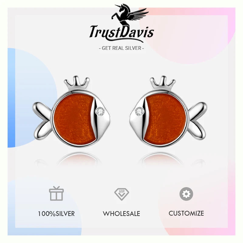 Trustdavis Real 925 Sterling Silver Cute Minimalist Animal Stud Earrings for Women Wedding Birthday Present Jewelry DA3211