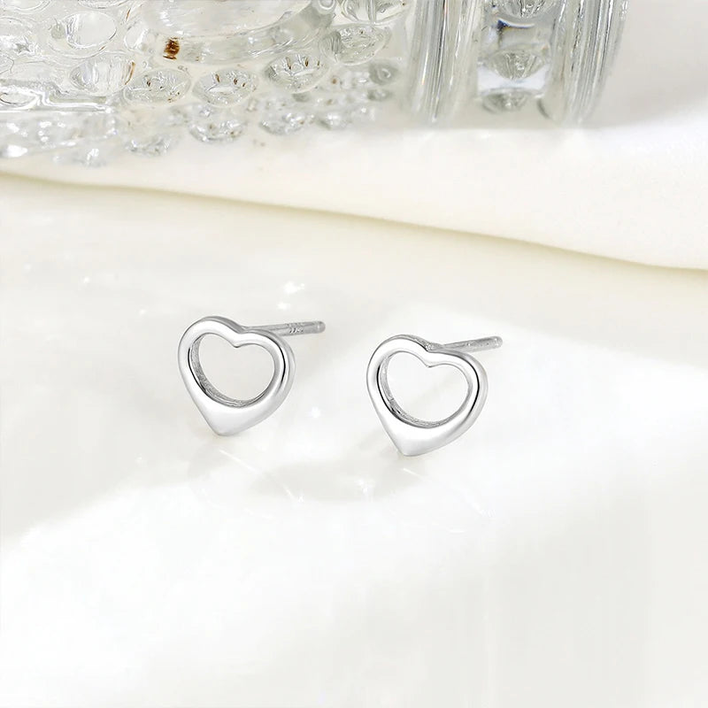 TrustDavis Real 925 Sterling Silver Women's Fashion Heart-shaped Hollow Stud Earrings for Women Girls Jewelry Gifts DS4251