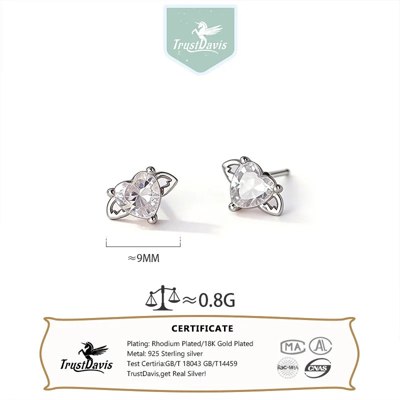 Heart Wings Zircon Silver Earrings DS4869
