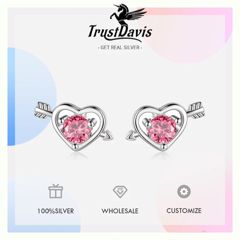 TrustDavis 100% 925 Sterling Silver Romantic Heart Stud Earrings Women's Fashion Jewelry 925  Wholesale Lots DF2031