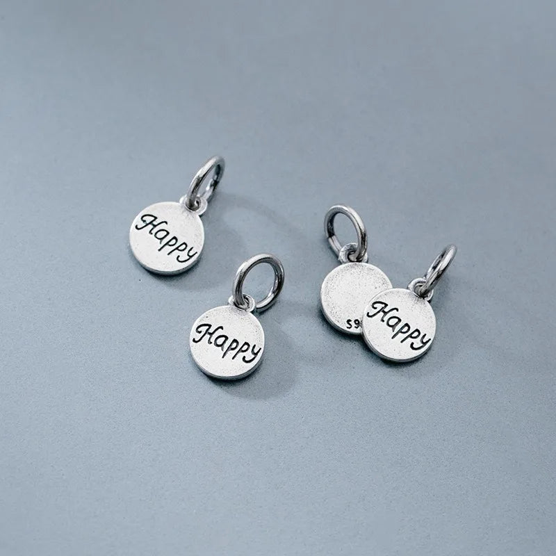 TrustDavis  Real 925 Sterling Silver Fashion Sweet Wafer Happy Charm Pendant Handmade DIY Accessories Jewelry Wholesale DZ105